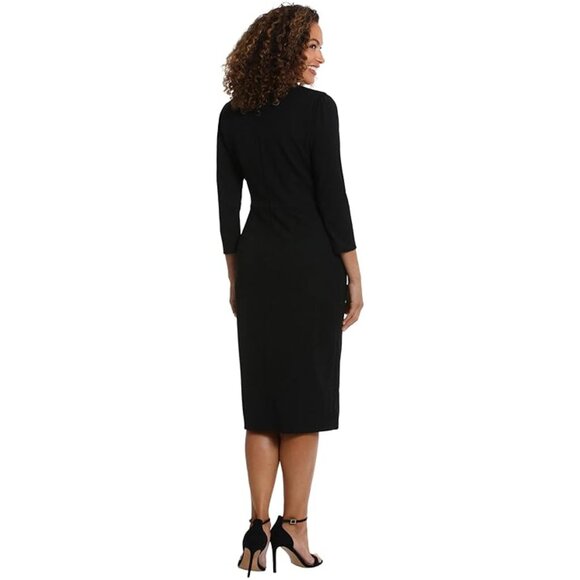 London Times Petite Puff-Sleeve Midi Dress Black 6P - Picture 3 of 8